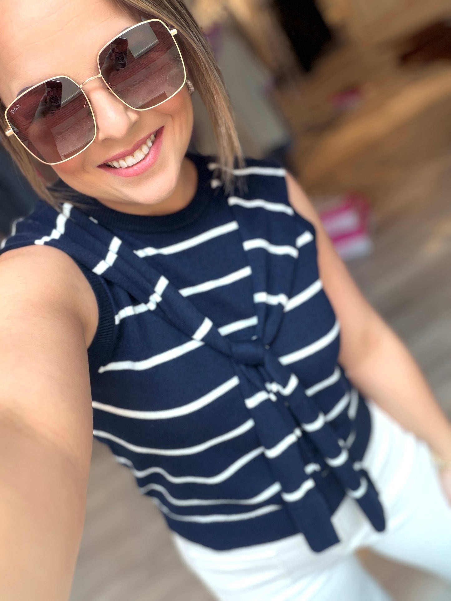 Navy Striped Sweater Tie Tank