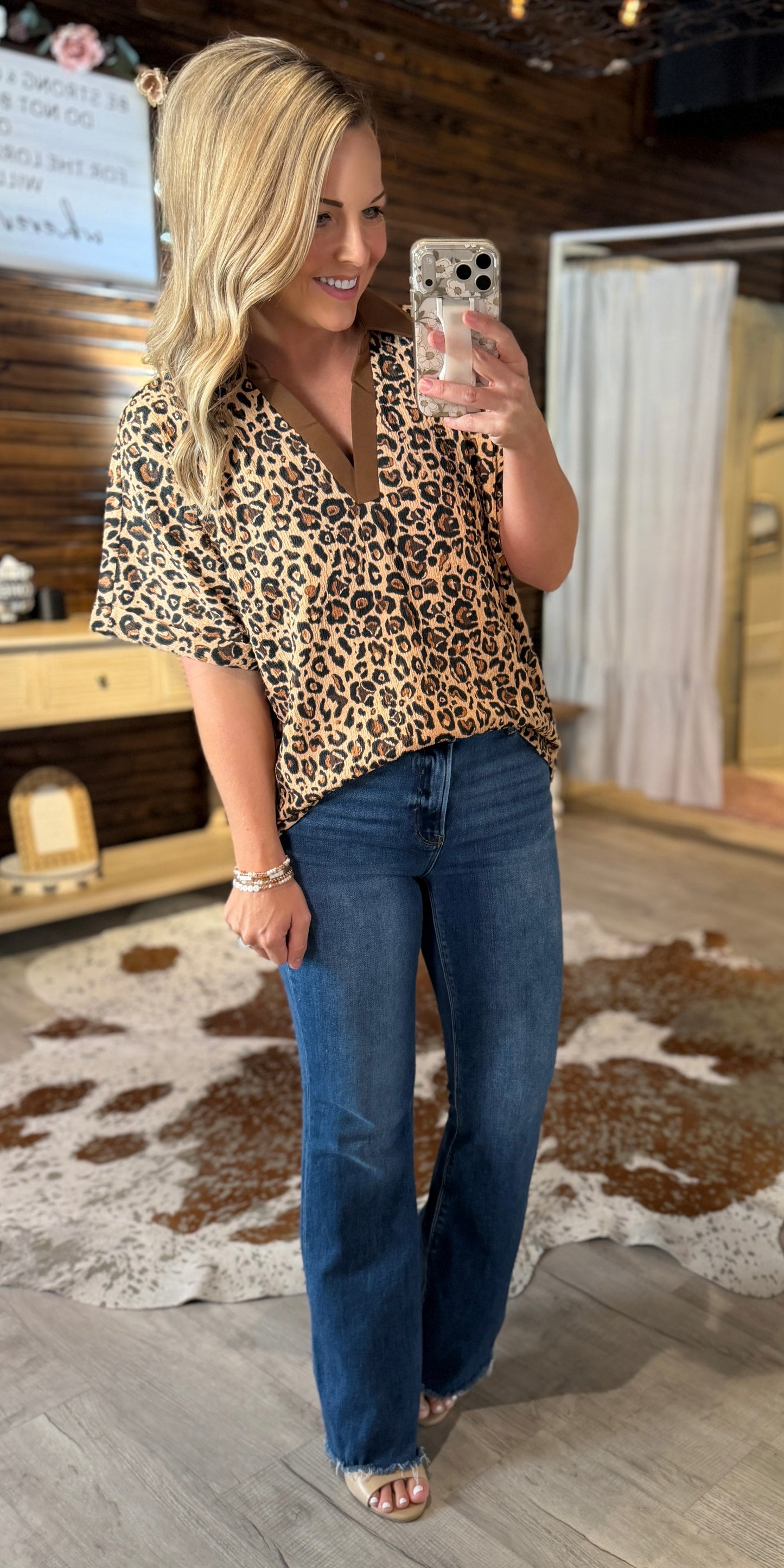 Brown Leopard Collared Top