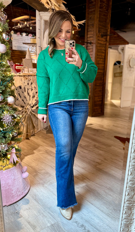 Green Diamond Knit Sweater
