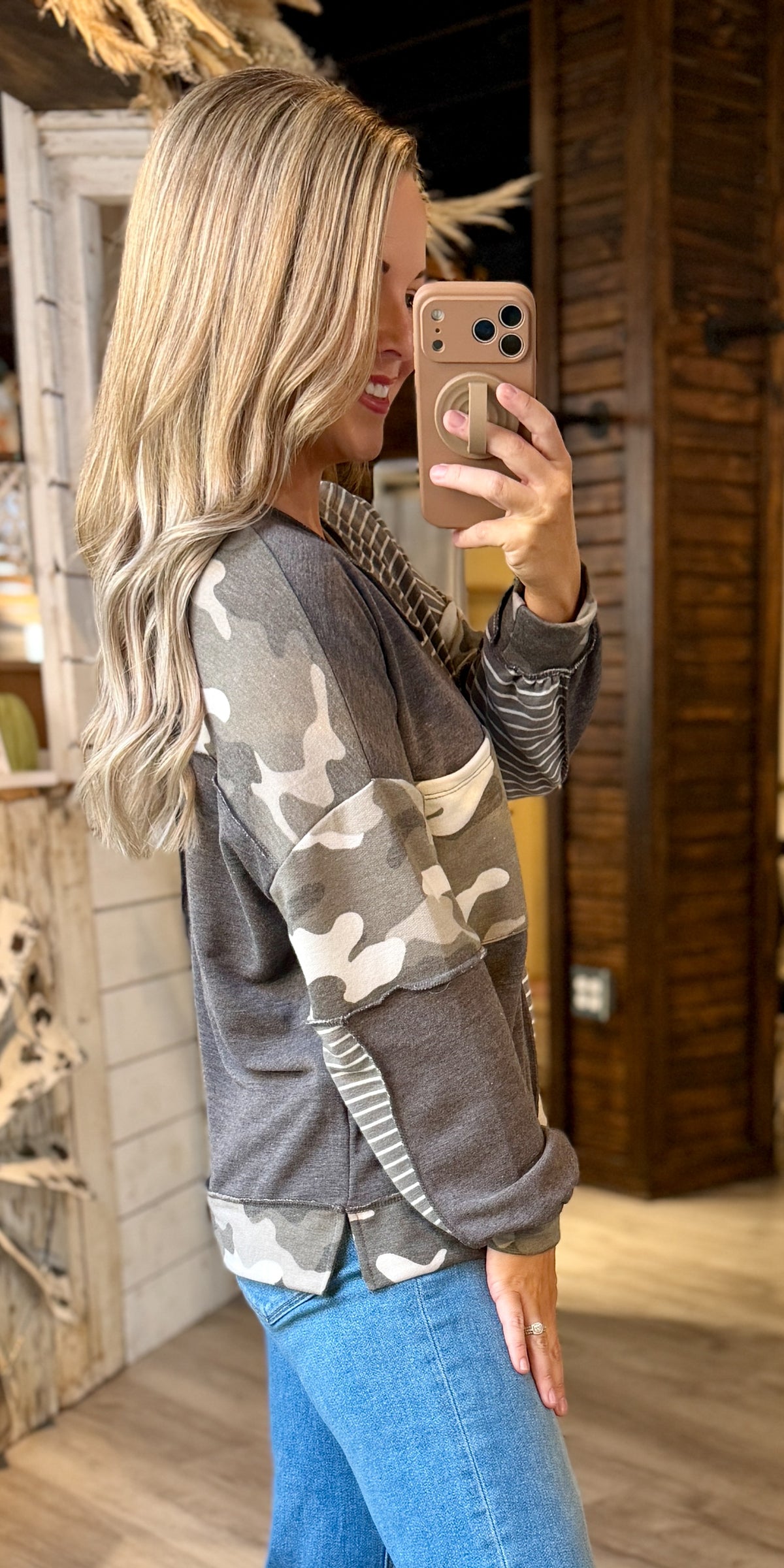 Grey Striped Camo Pattern Top