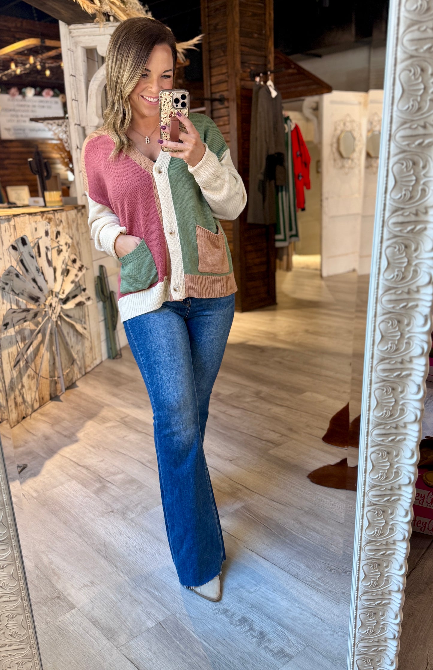 Color Block Button Down Cardigan