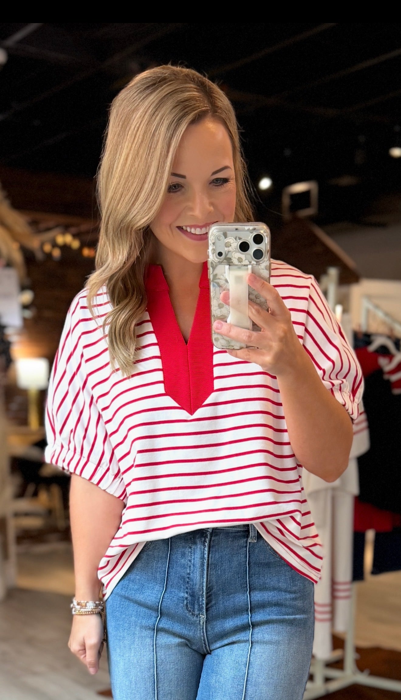 Red/White Dolman Sleeve Top