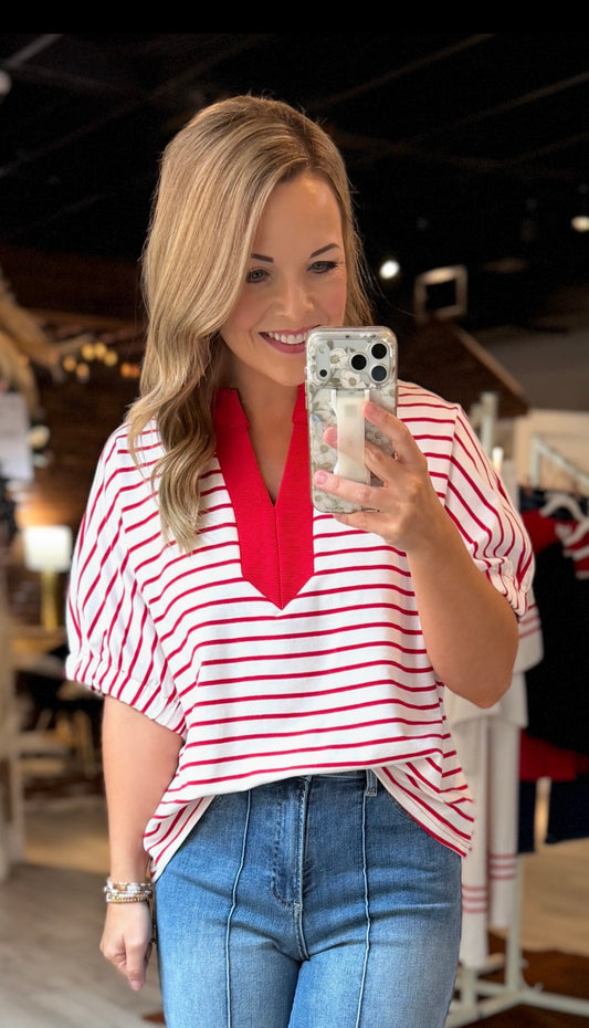 Red/White Dolman Sleeve Top