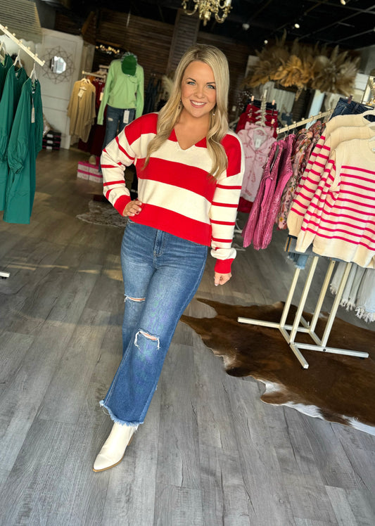 Red/Ivory Striped Sweater