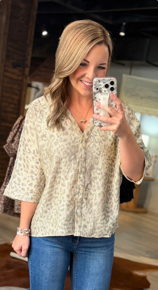 Grey Leopard Dressy Top