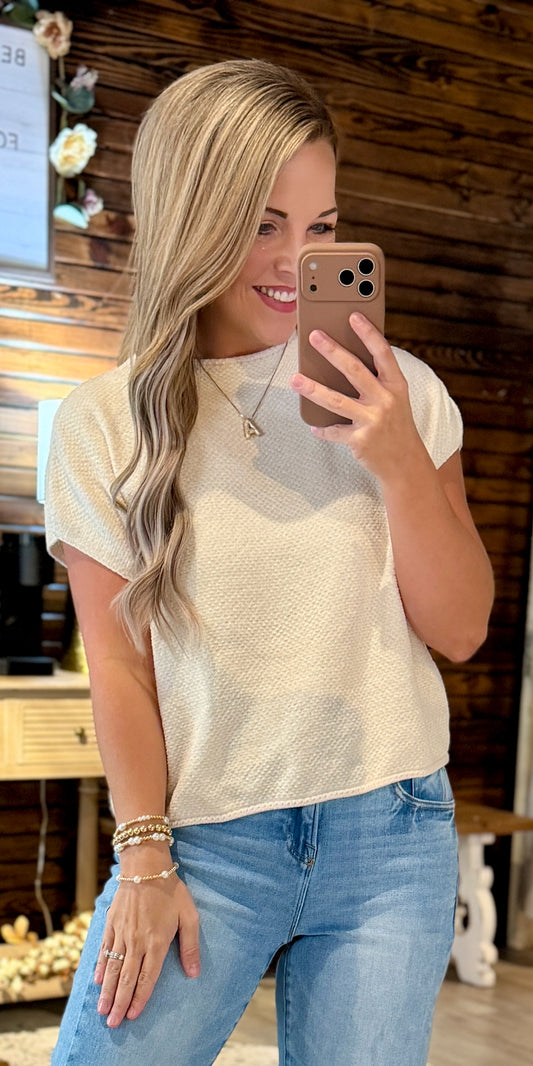 Off White Textured Knit Top