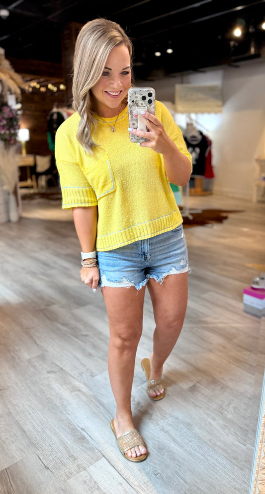 Yellow/Blue Stitch Detail Top