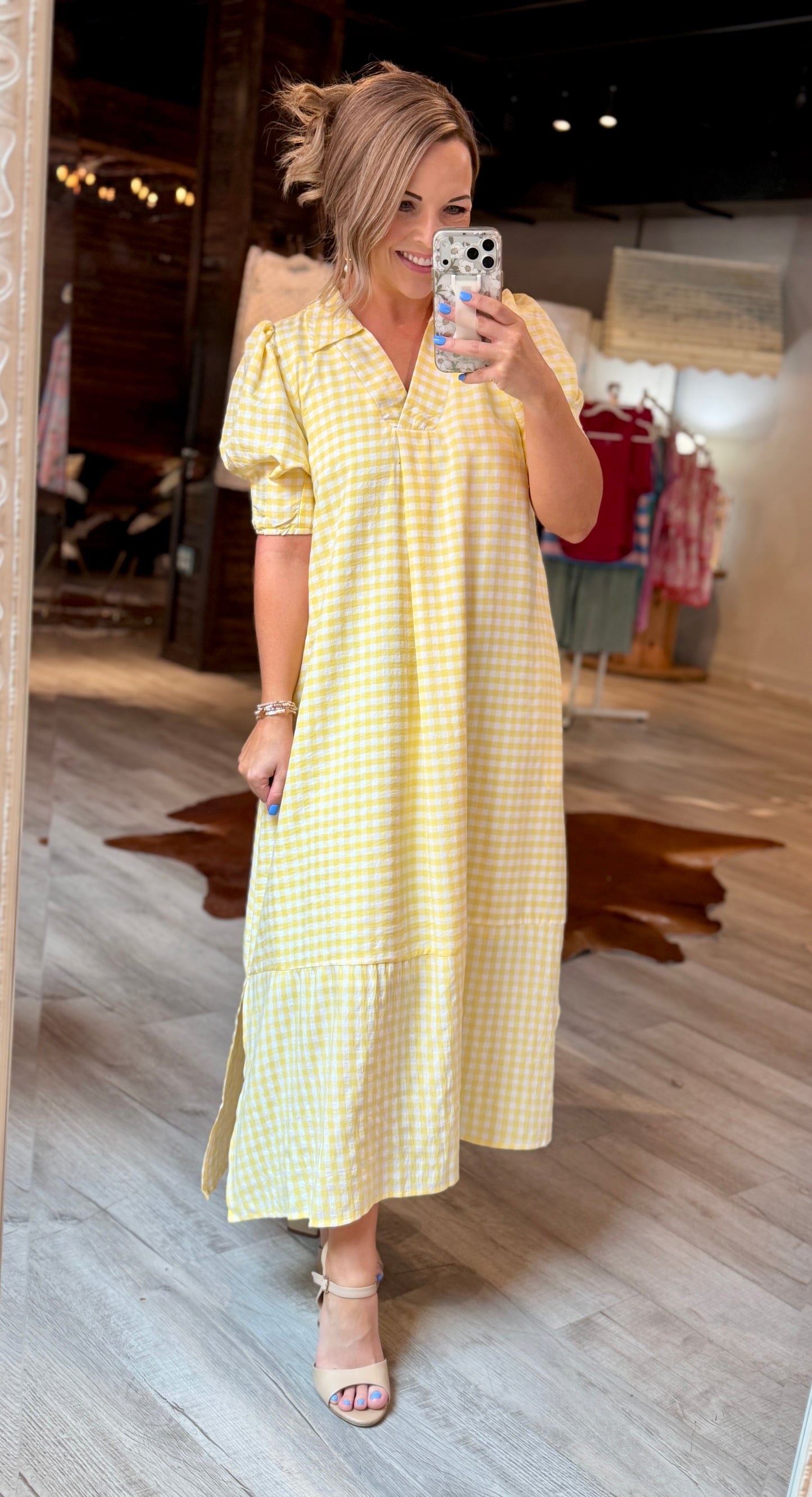 Yellow Gingham Print Dress