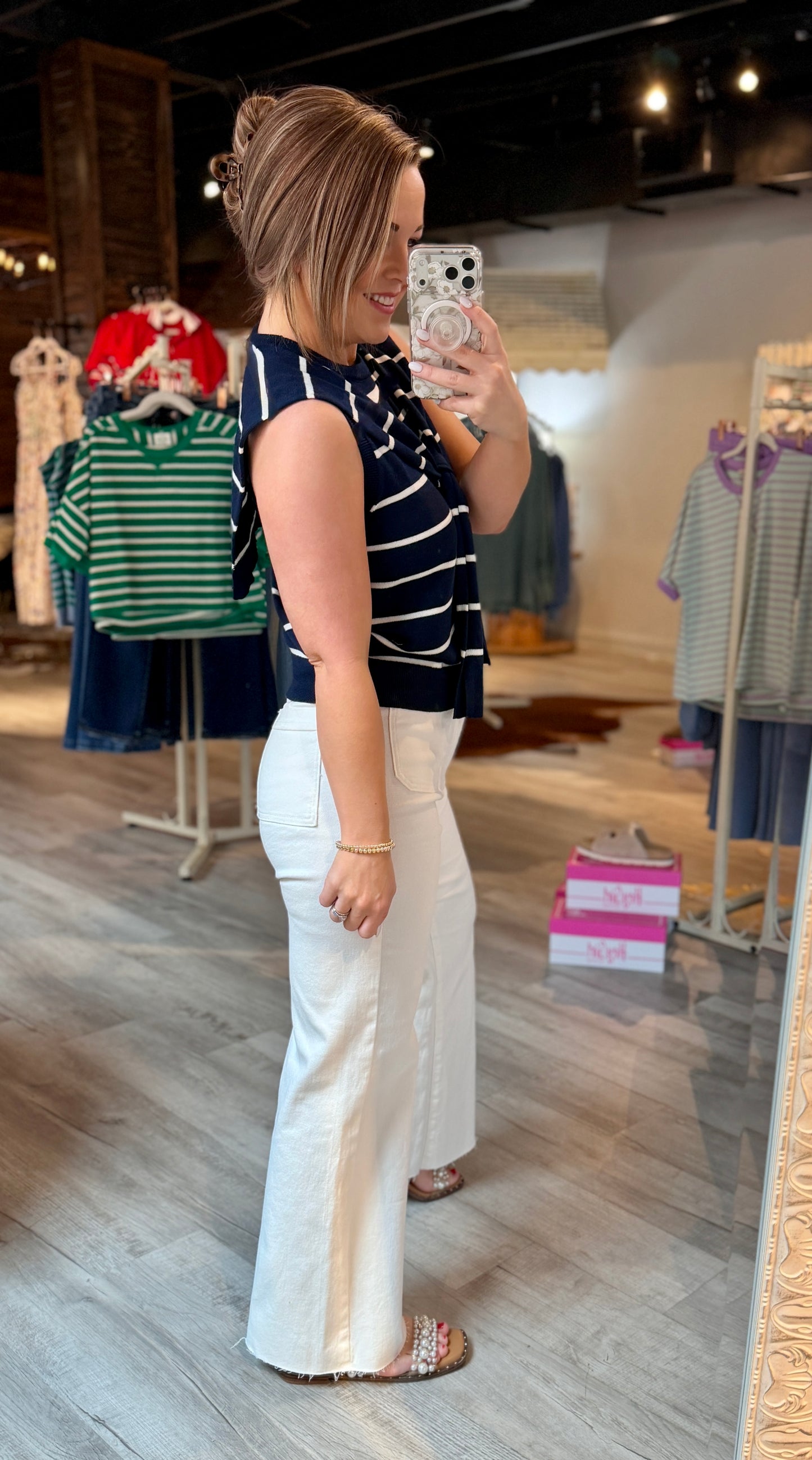 Navy Striped Sweater Tie Tank