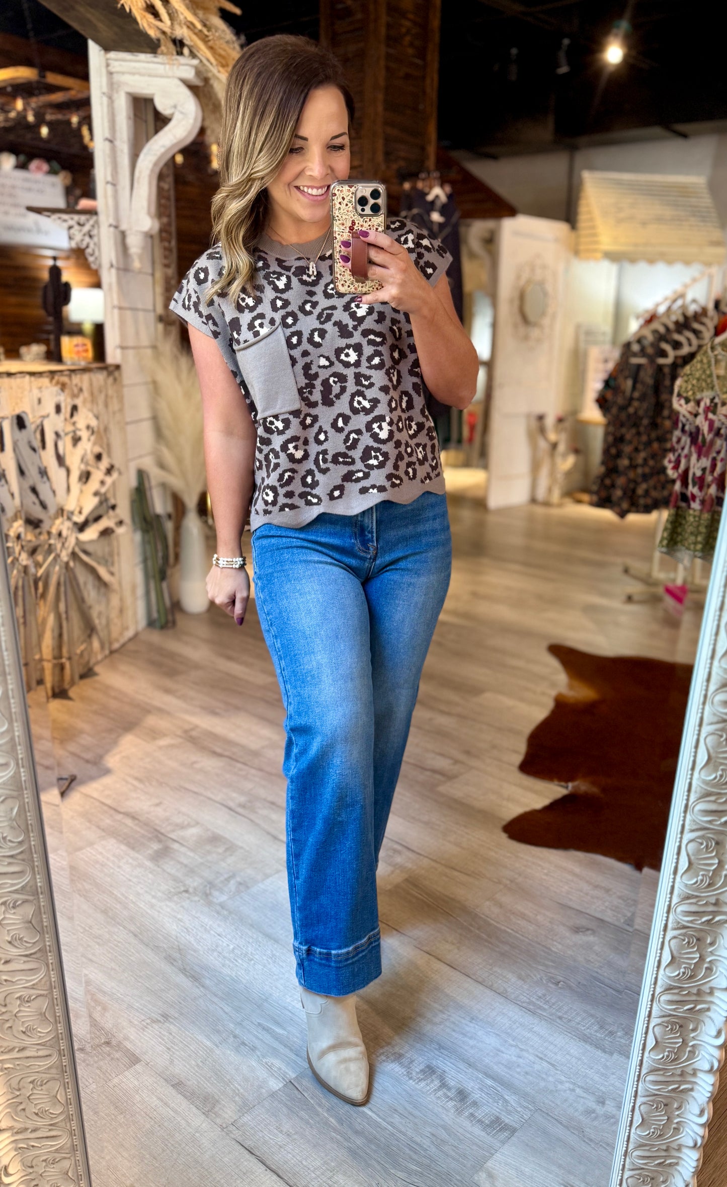 Grey Leopard Sweater Top