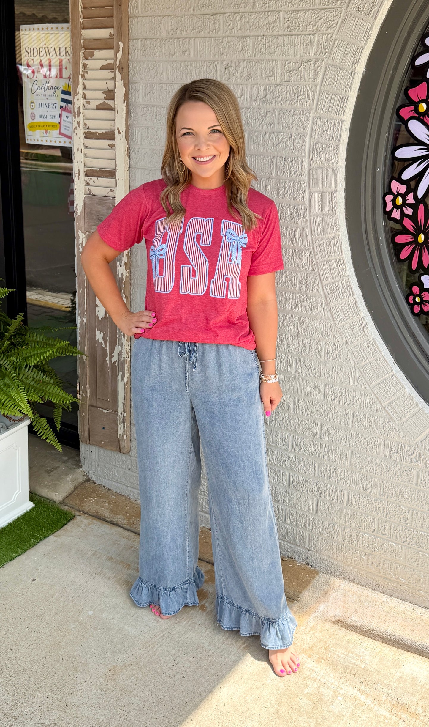 Soft Denim Ruffle Pants