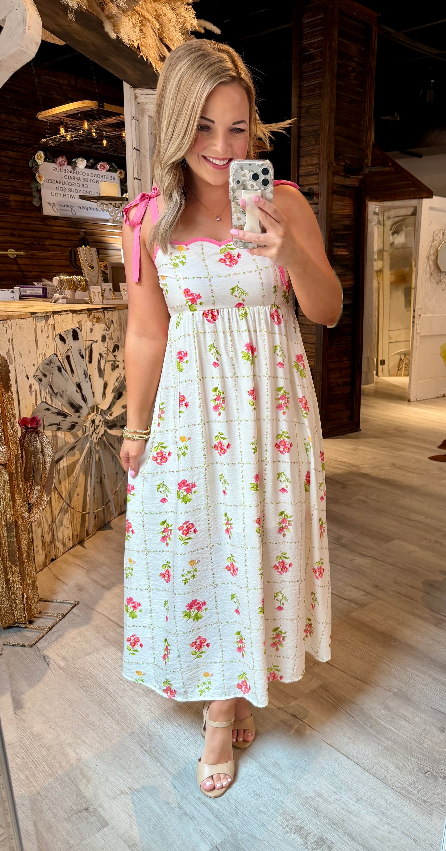 Pink Floral Midi Dress