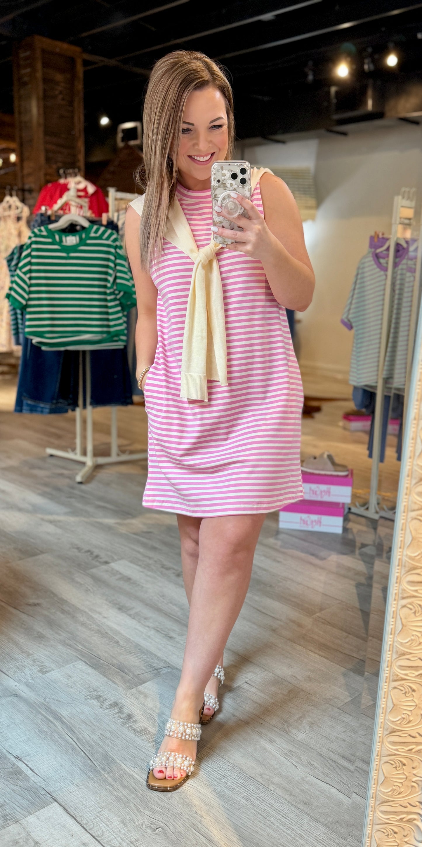 Preppy Sweater-Tie Striped Dress