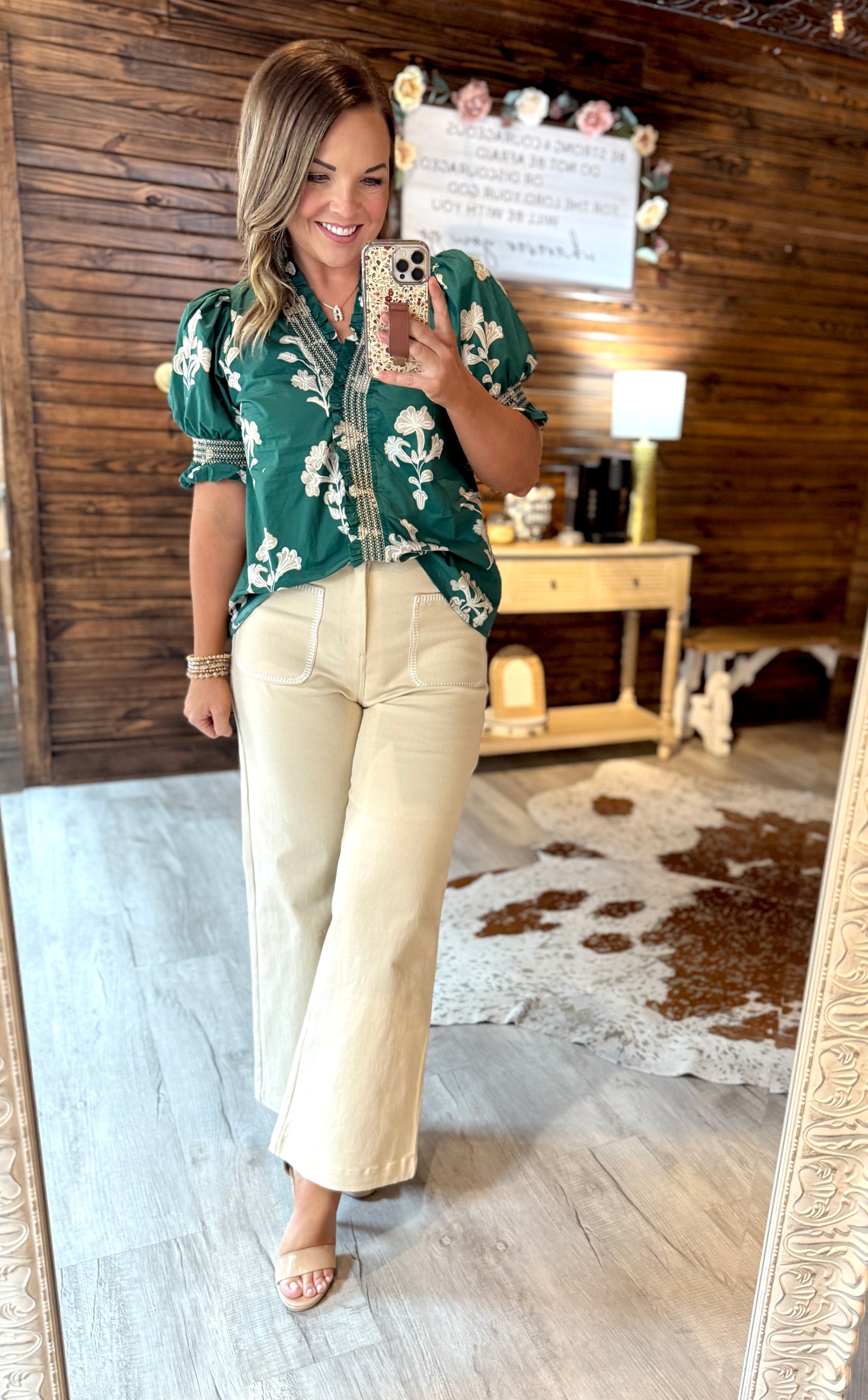 Hunter Green Floral Top