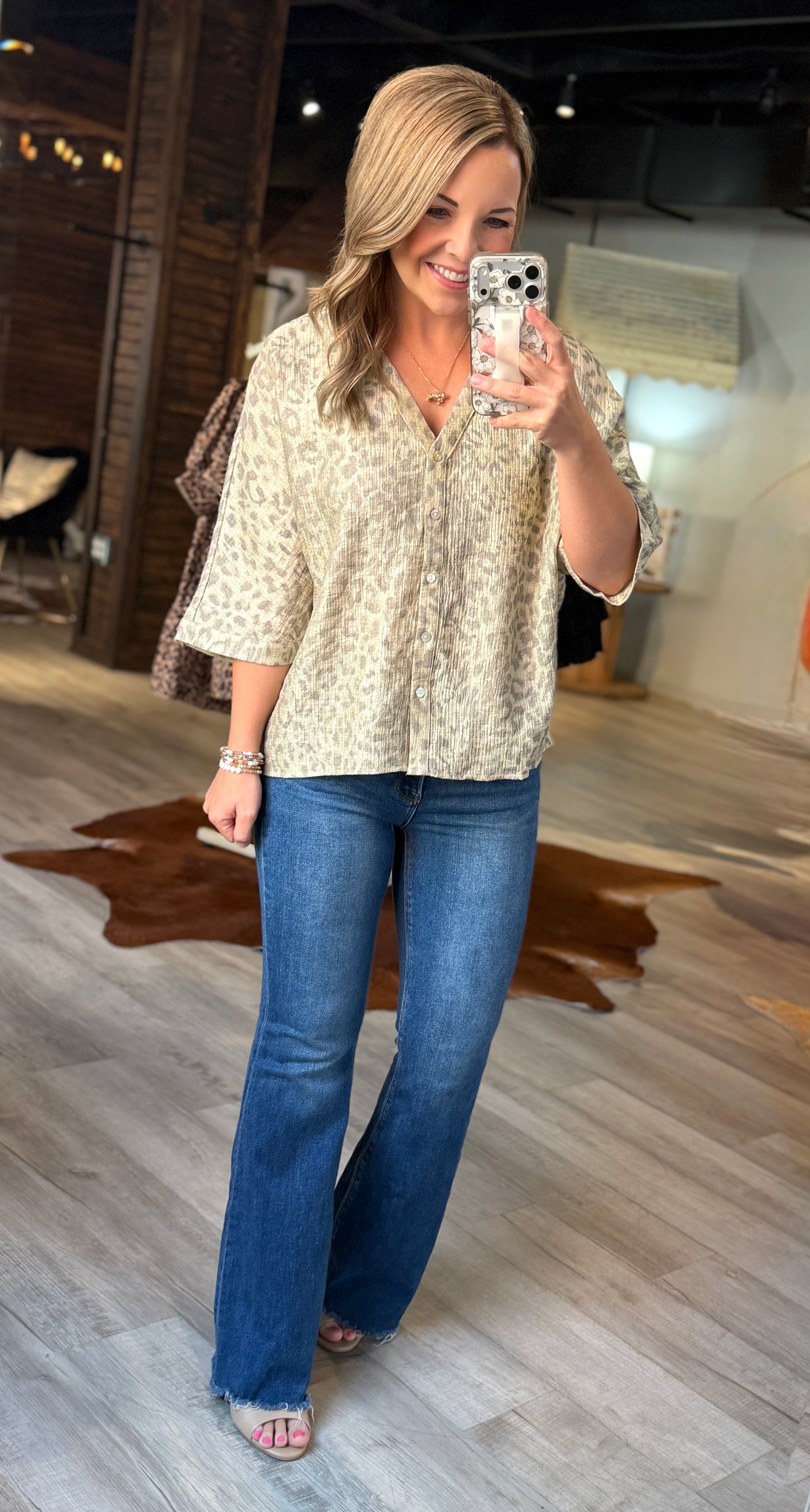 Grey Leopard Dressy Top