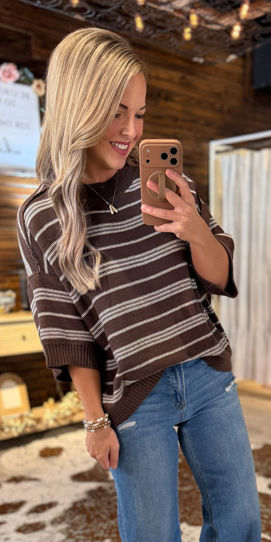 Brown Striped Knit Sweater