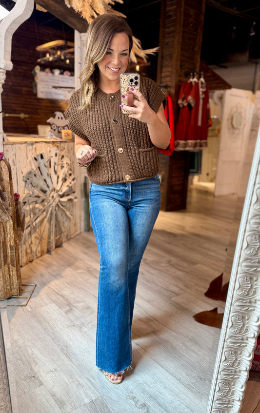 Chocolate Gold Button Vest