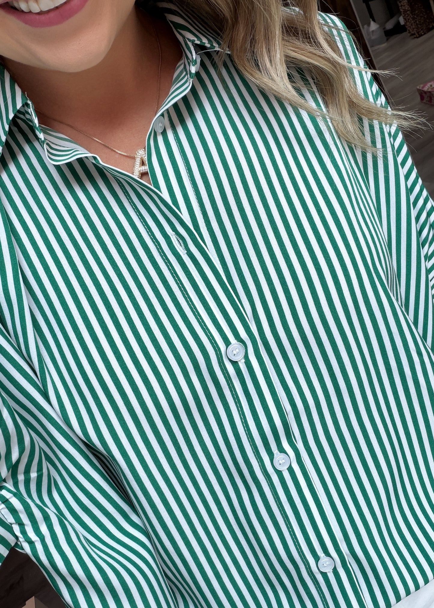 Green/White Button Down Top