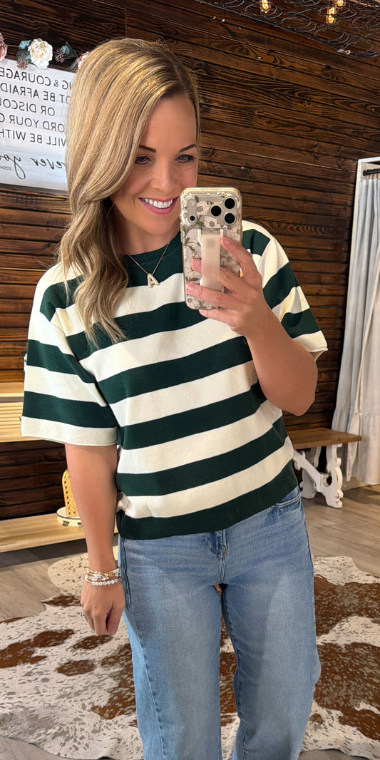 Hunter Green Striped Top