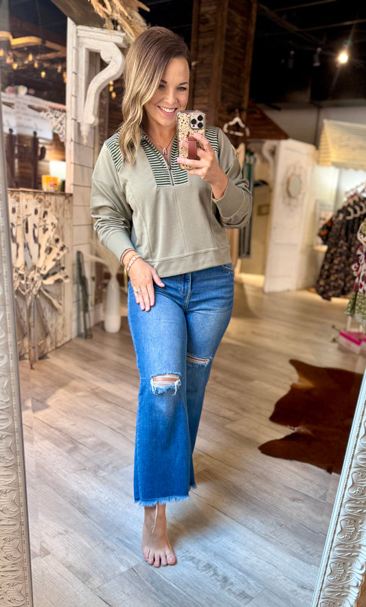 Olive Striped Pullover