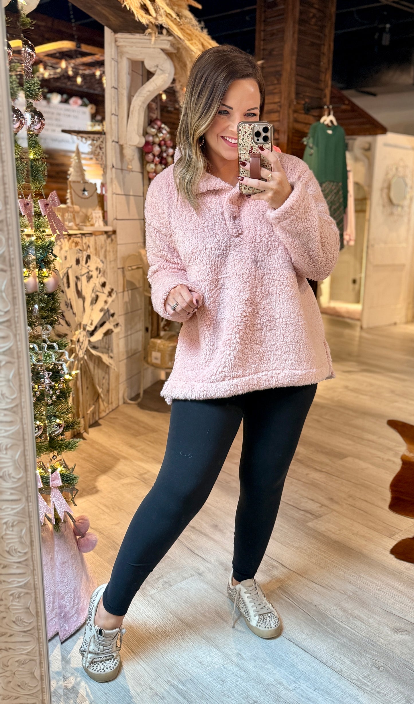 Pink Oversized Sherpa Pullover