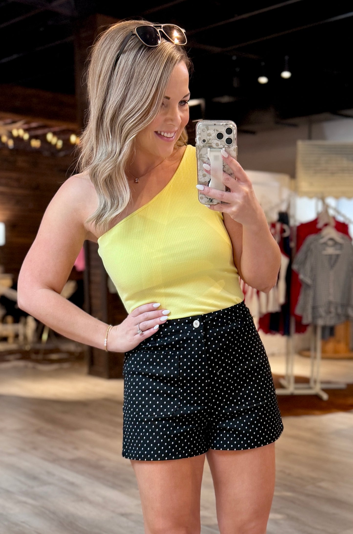 Black Polka Dot Denim Shorts