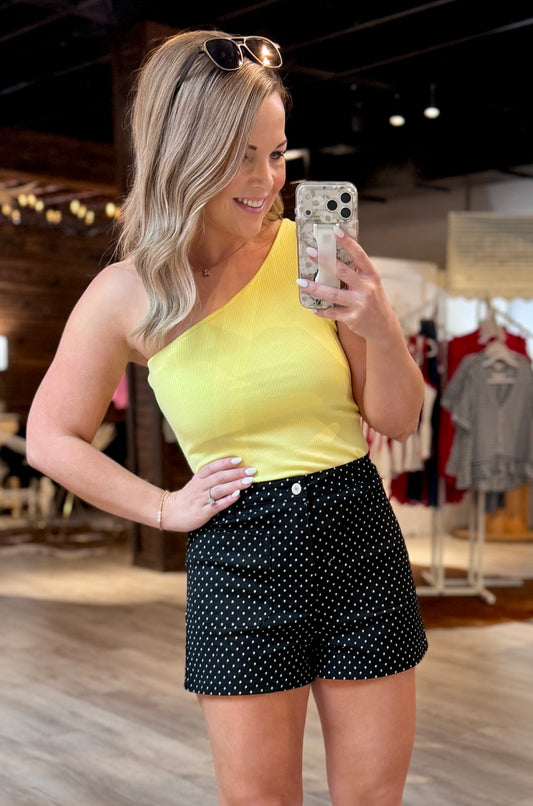 Black Polka Dot Denim Shorts