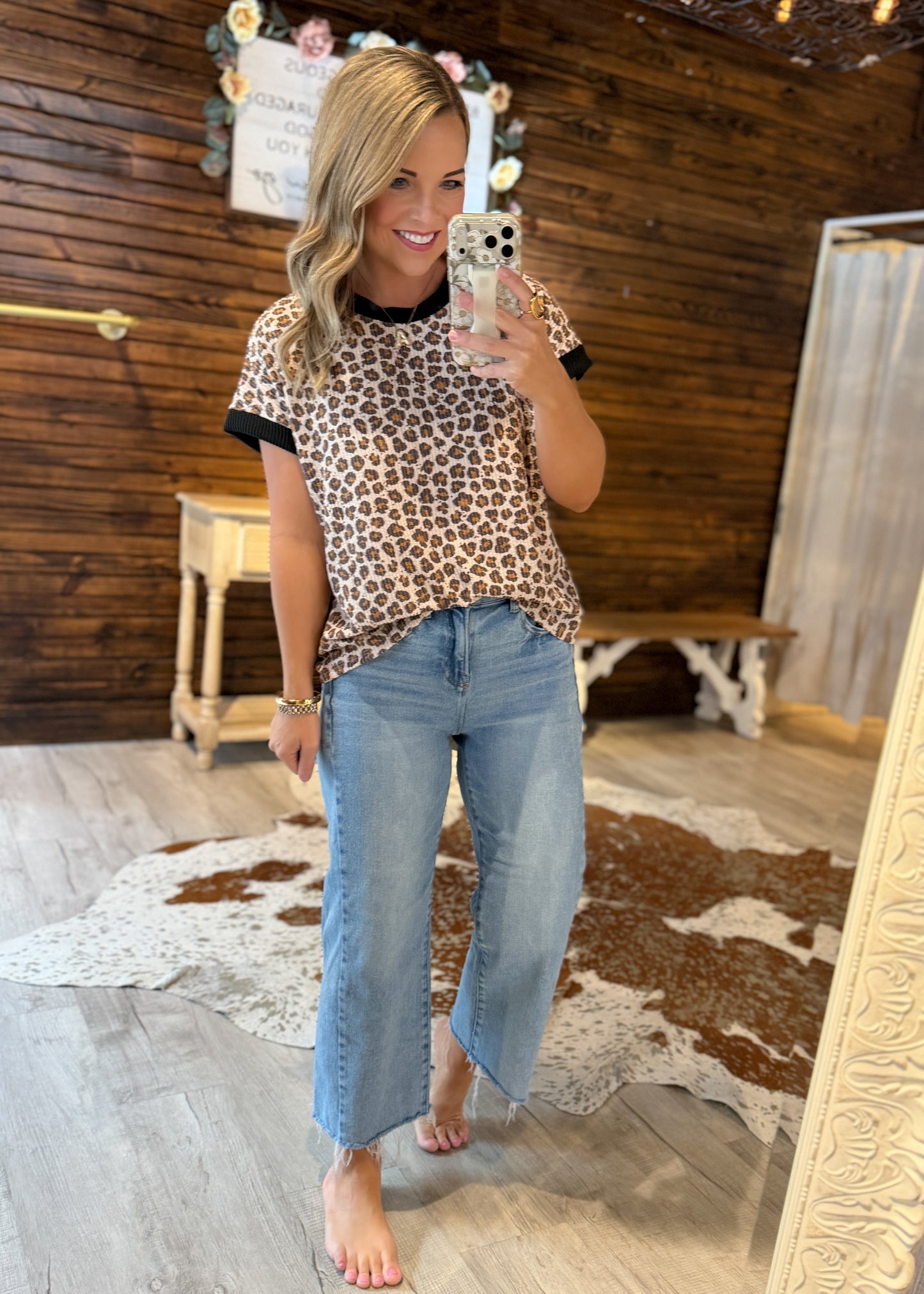 Leopard Black Trim Top