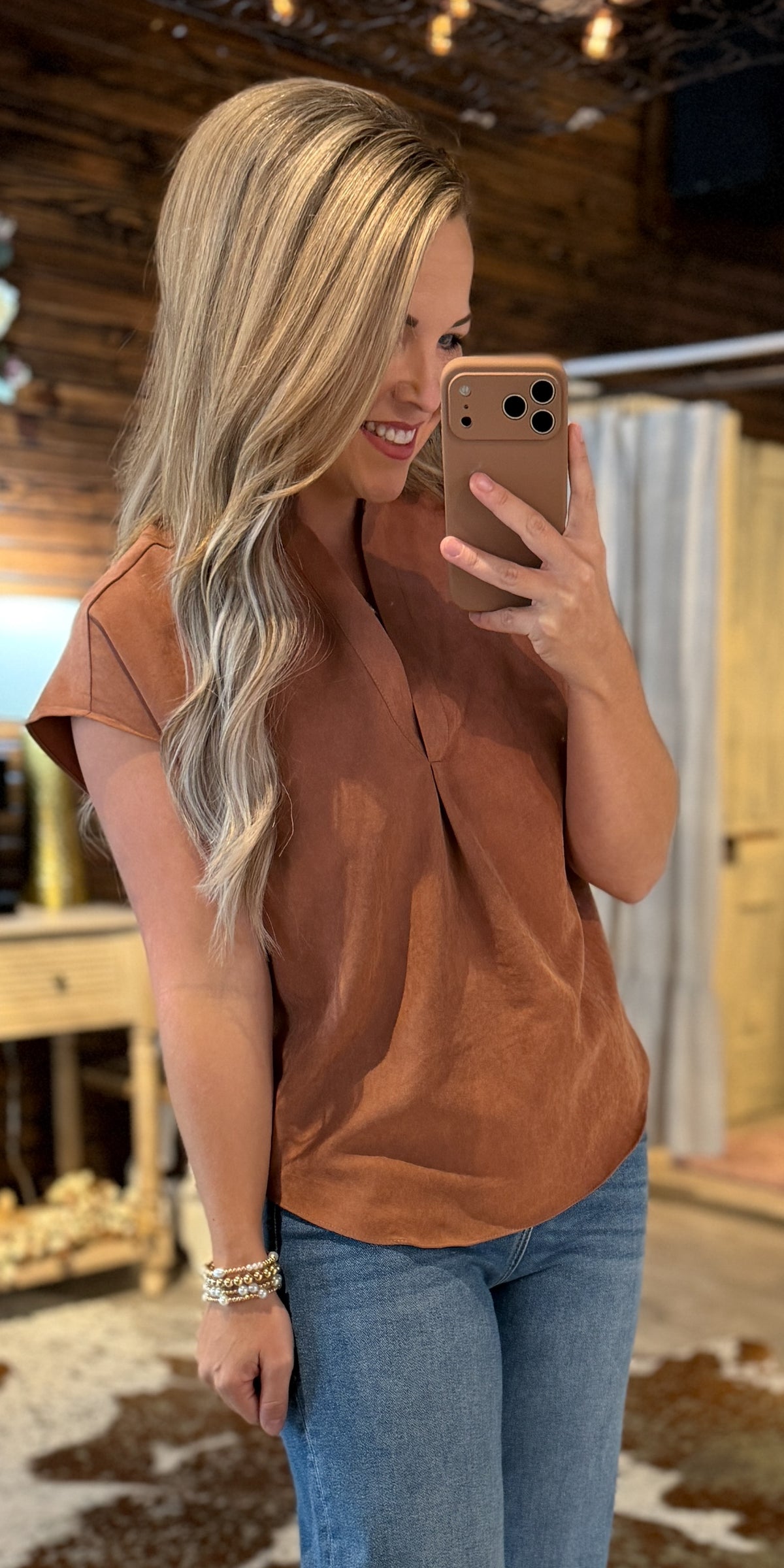 Rust Soft Matte Suede Top