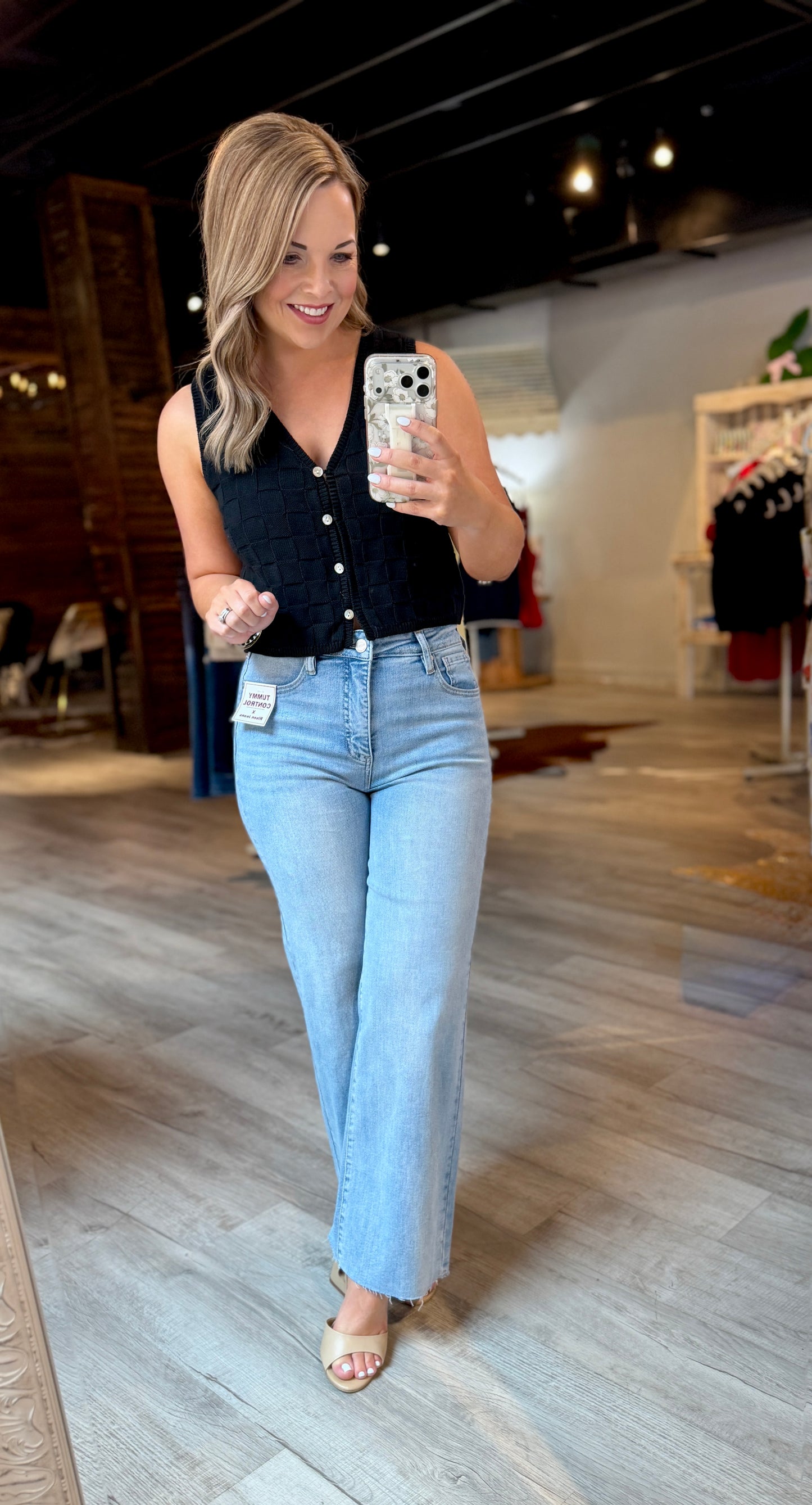 Black Checkered V-Neck Vest