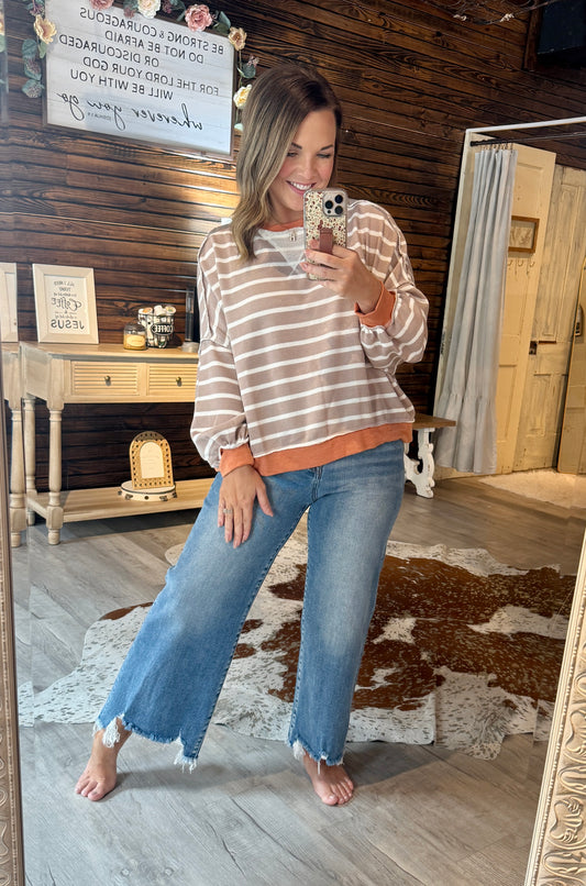 Rust Striped Oversized Top