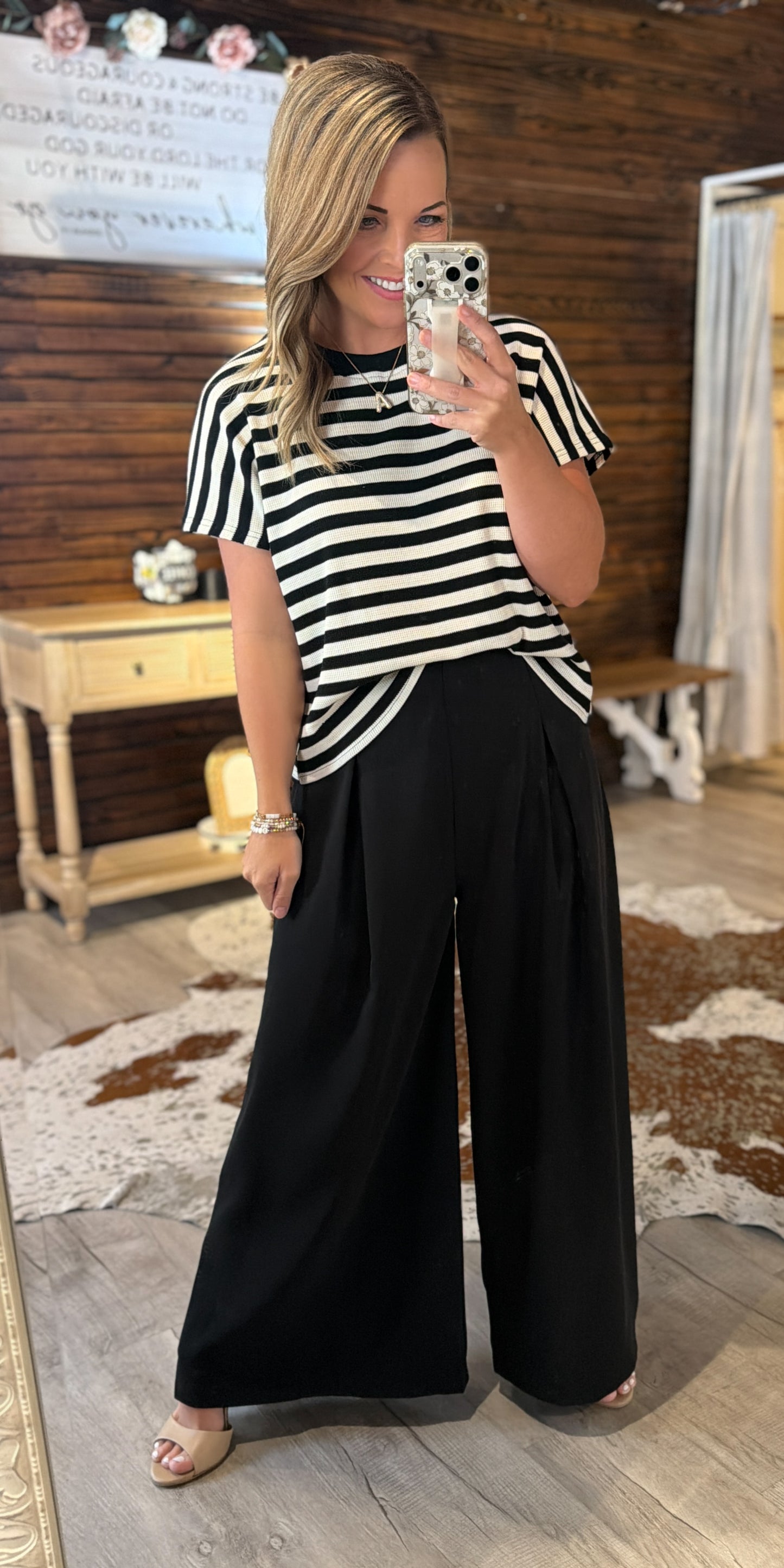 Black/Ivory Drop Sleeve Knit Top