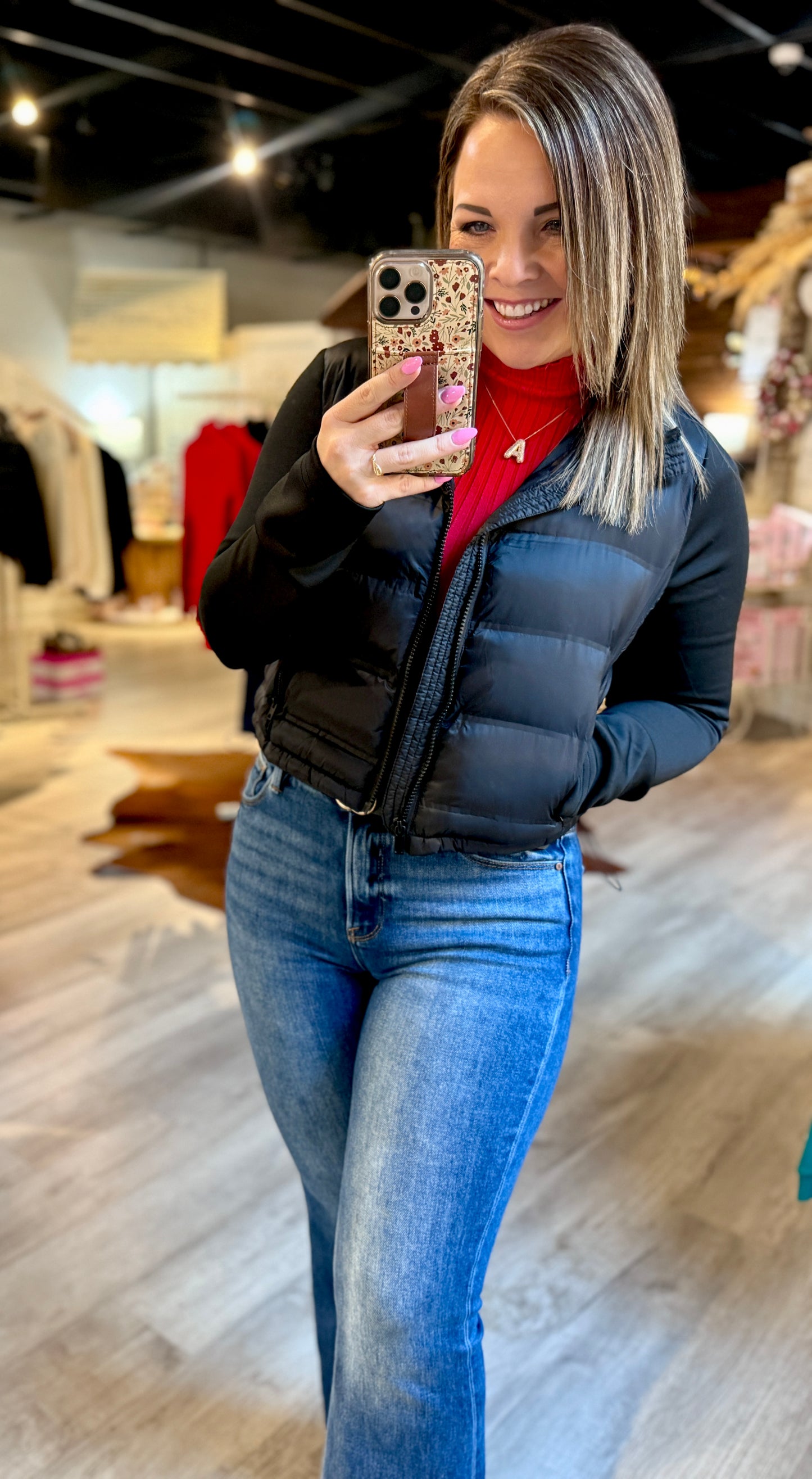 Black Puffer Jacket w/Scuba Sleeves