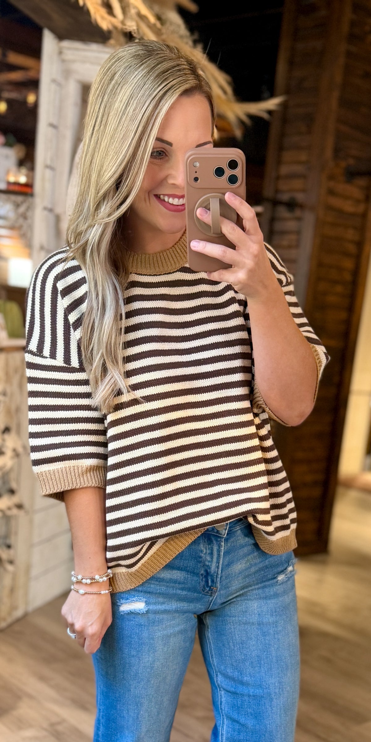 Brown/Cream Ribbed Sweater