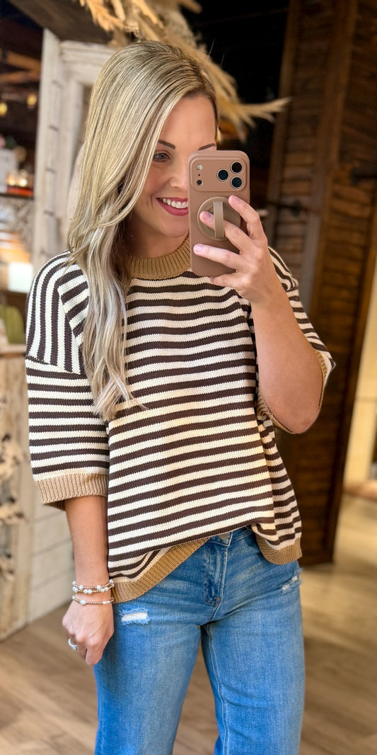 Brown/Cream Ribbed Sweater