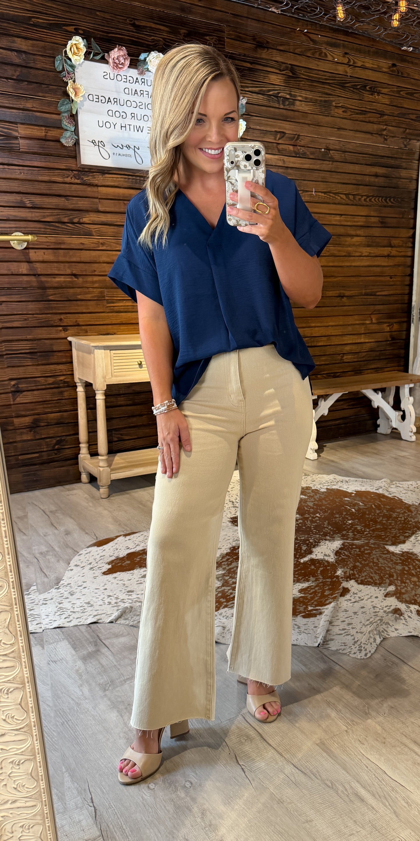 Navy V-Neck Dressy Top