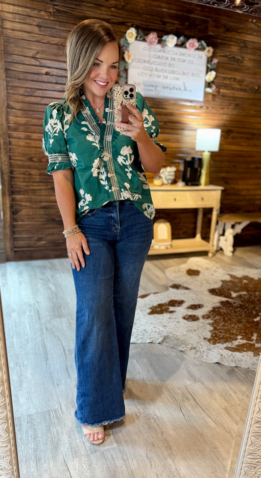 Hunter Green Floral Top
