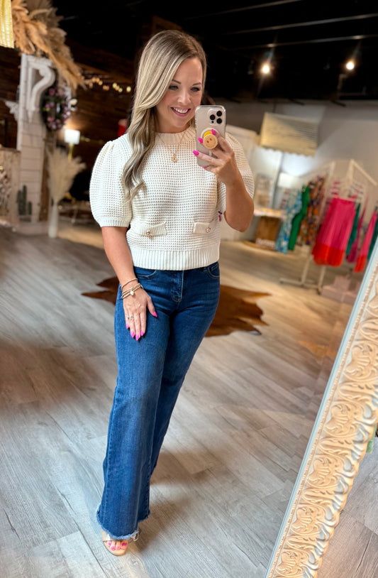 Cream Sweater Gold Buttons
