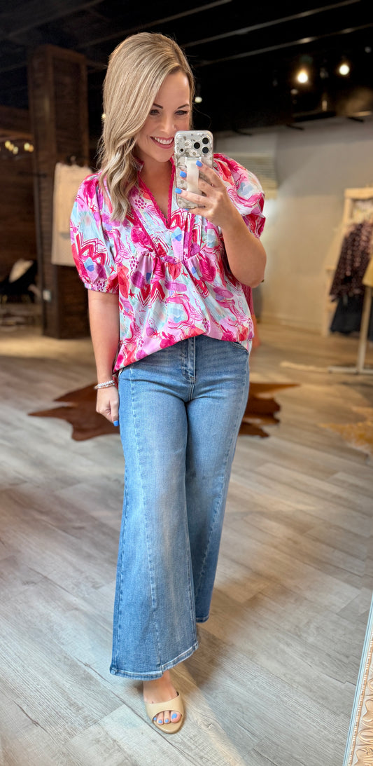 Fuchsia Floral Mix Dressy Top