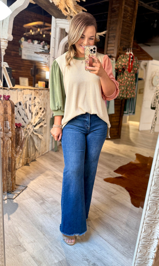 Taupe/Rust/Olive Ribbed Top