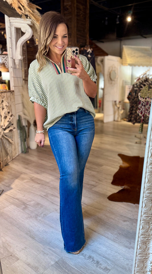 Olive Striped Dressy Top