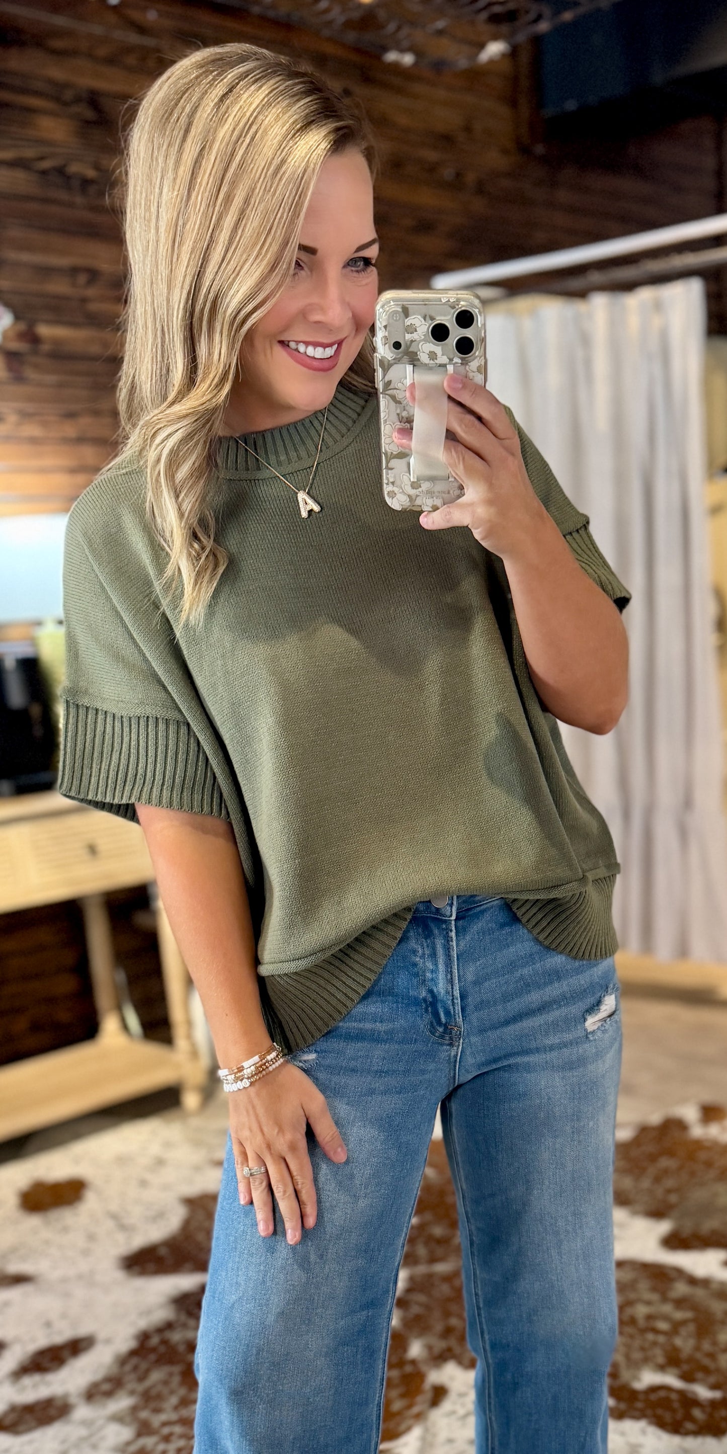 Olive Knit Sweater Top