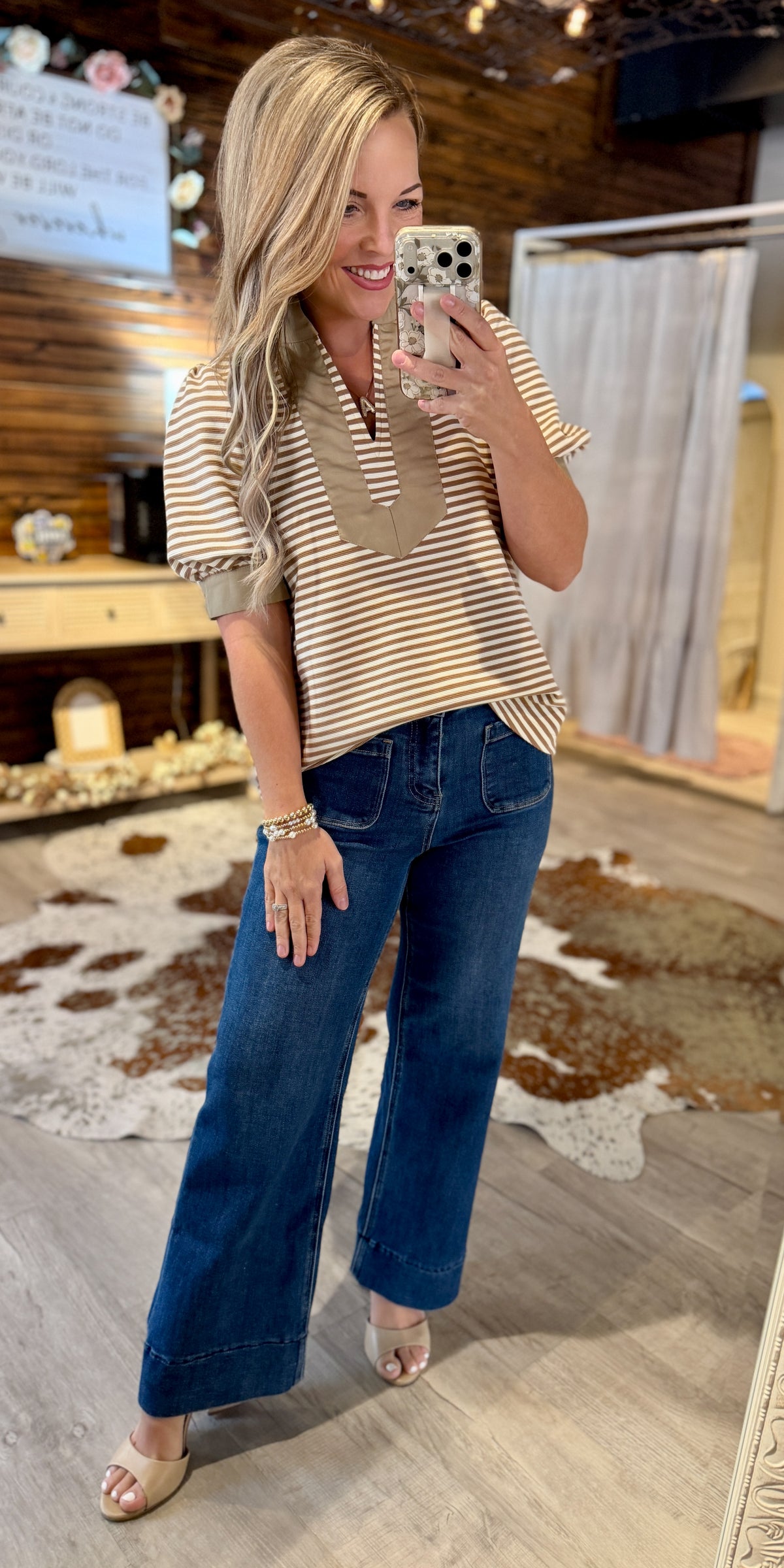 Taupe Striped Dressy Top