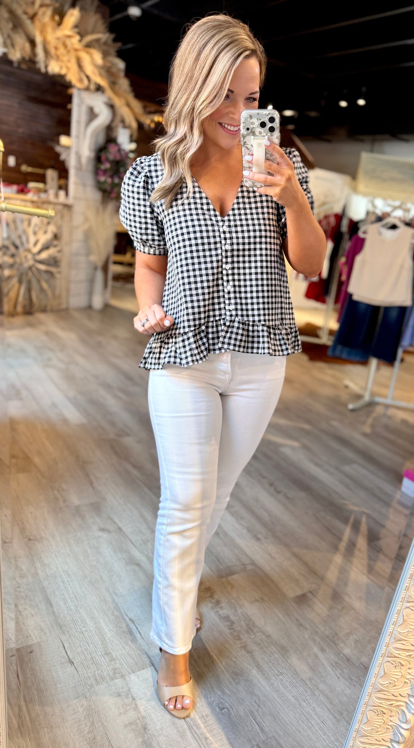 Black Gingham Dressy Top