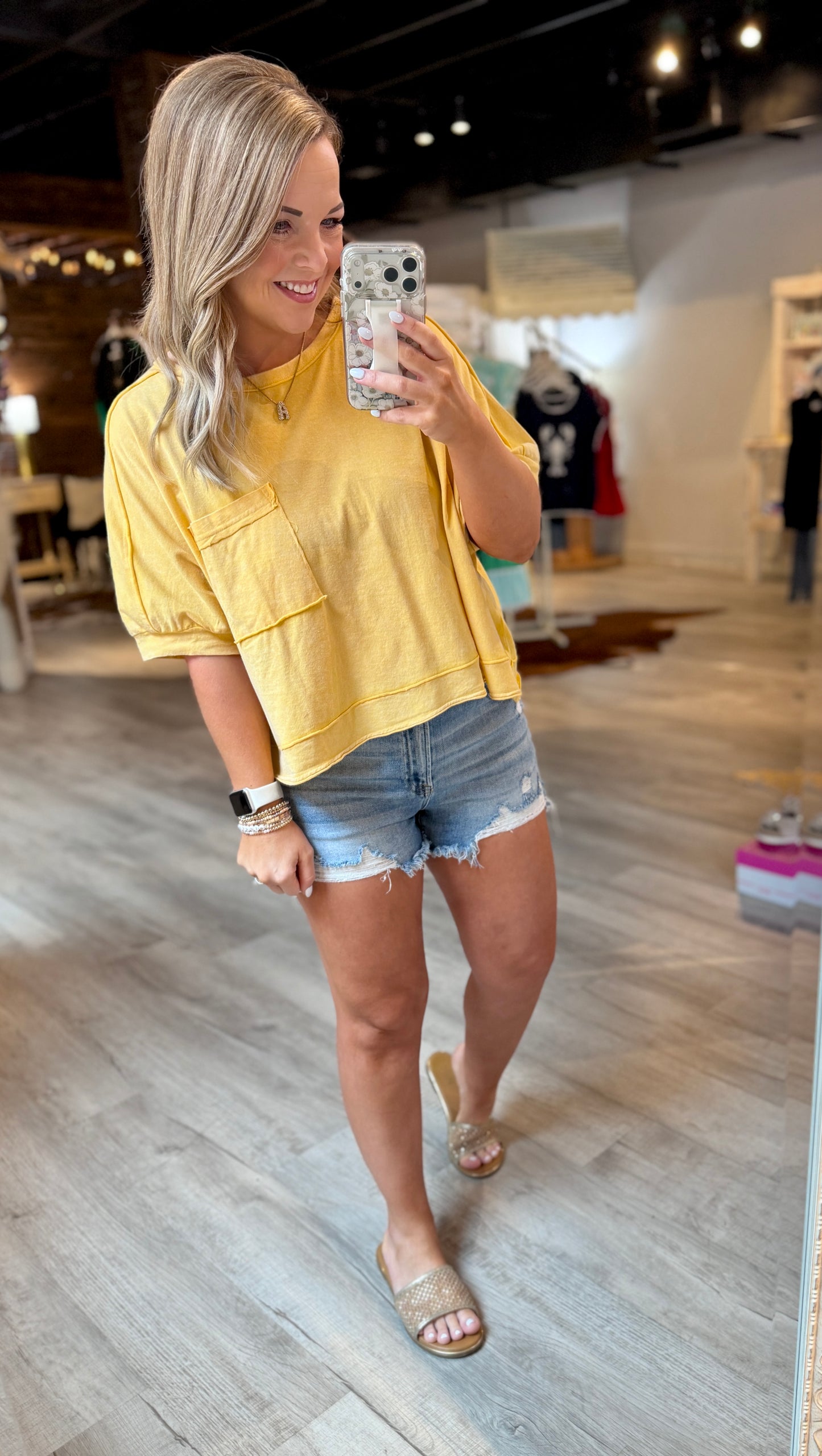 Yellow Mineral Washed Pocket Tee