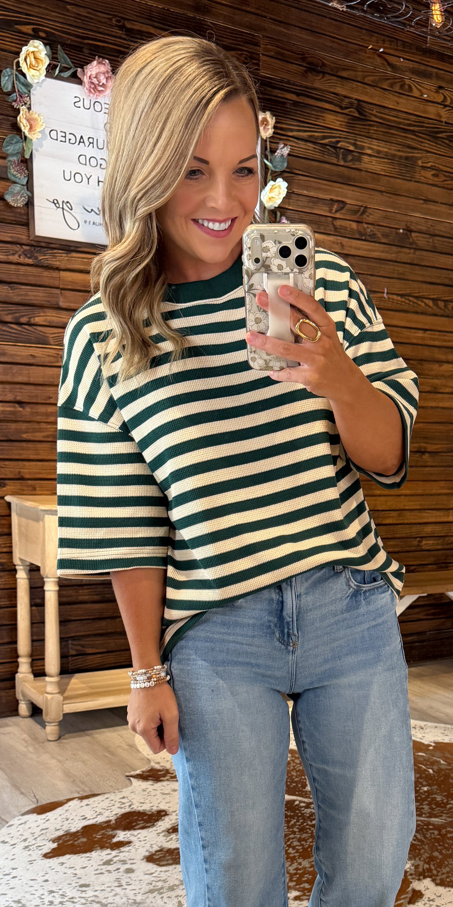 Green/Cream Oversized Top