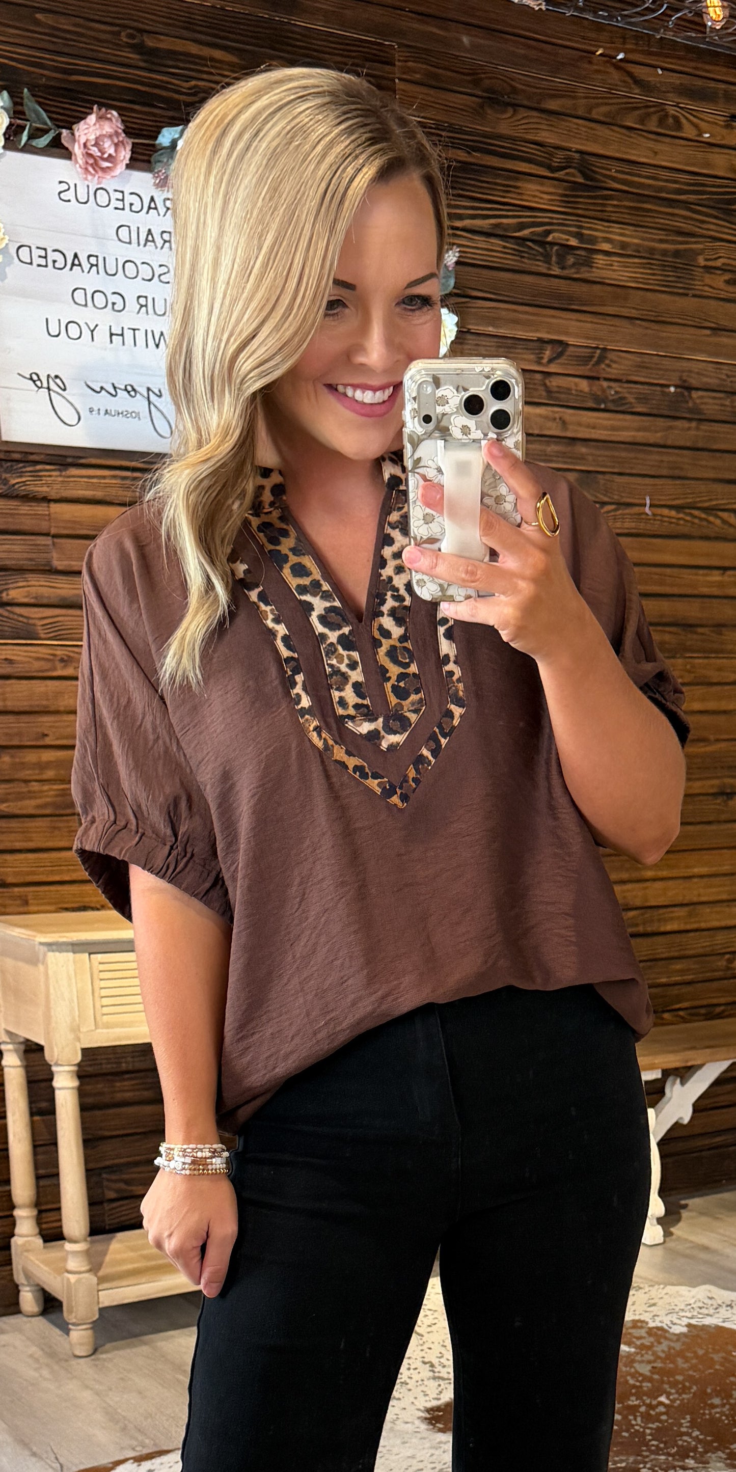 Chocolate Leopard Detail Top