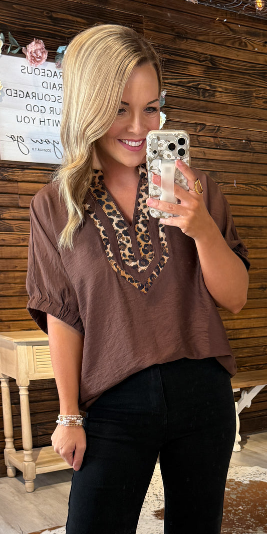 Chocolate Leopard Detail Top