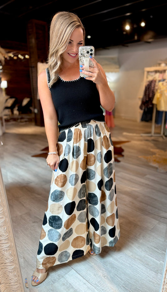 Black Polka Dot Flowy Pants