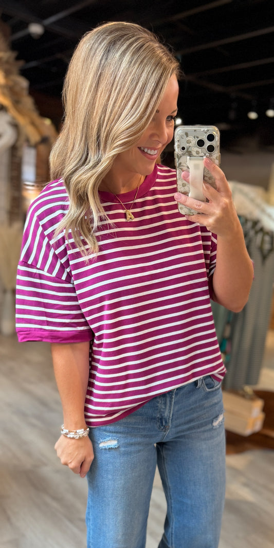 Magenta/Ivory Striped Top